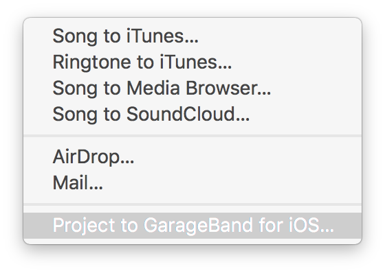 Export to GarageBand menu item