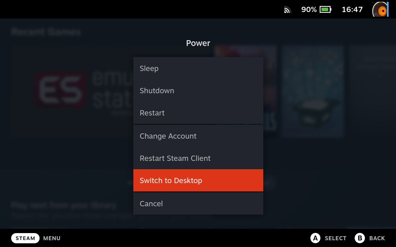 Steamdeck Switch to Desktop menu