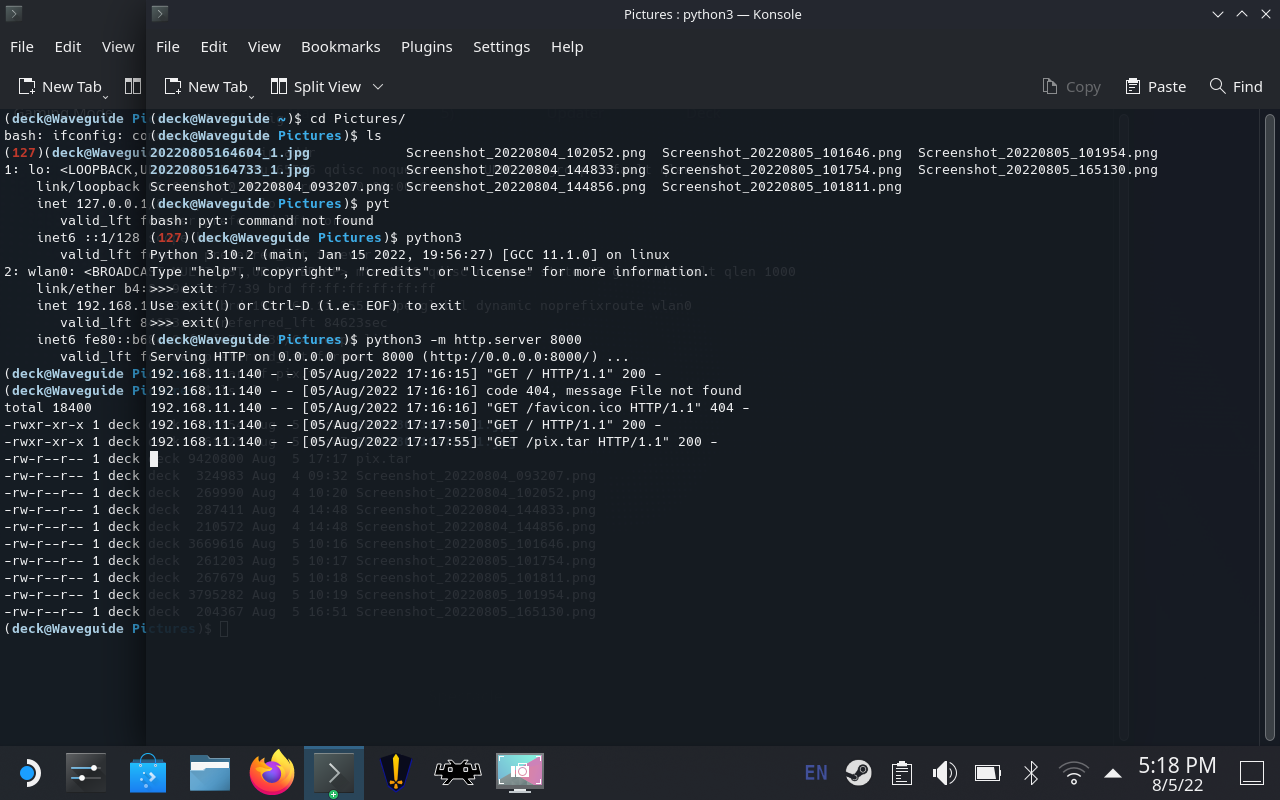 Steamdeck running Python’s http server